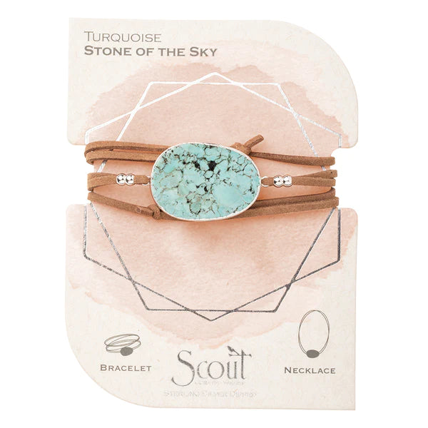 Suede/Stone Wrap - Turquoise/Silver/Stone of the Sky
