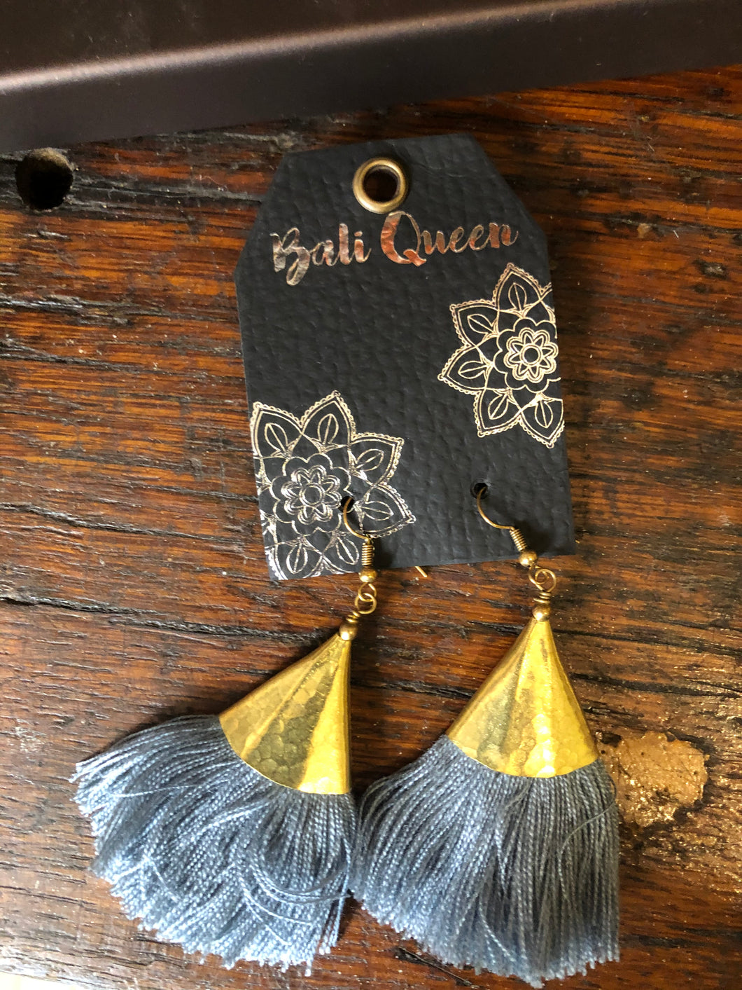 Gold with Grey Fringe Earrings