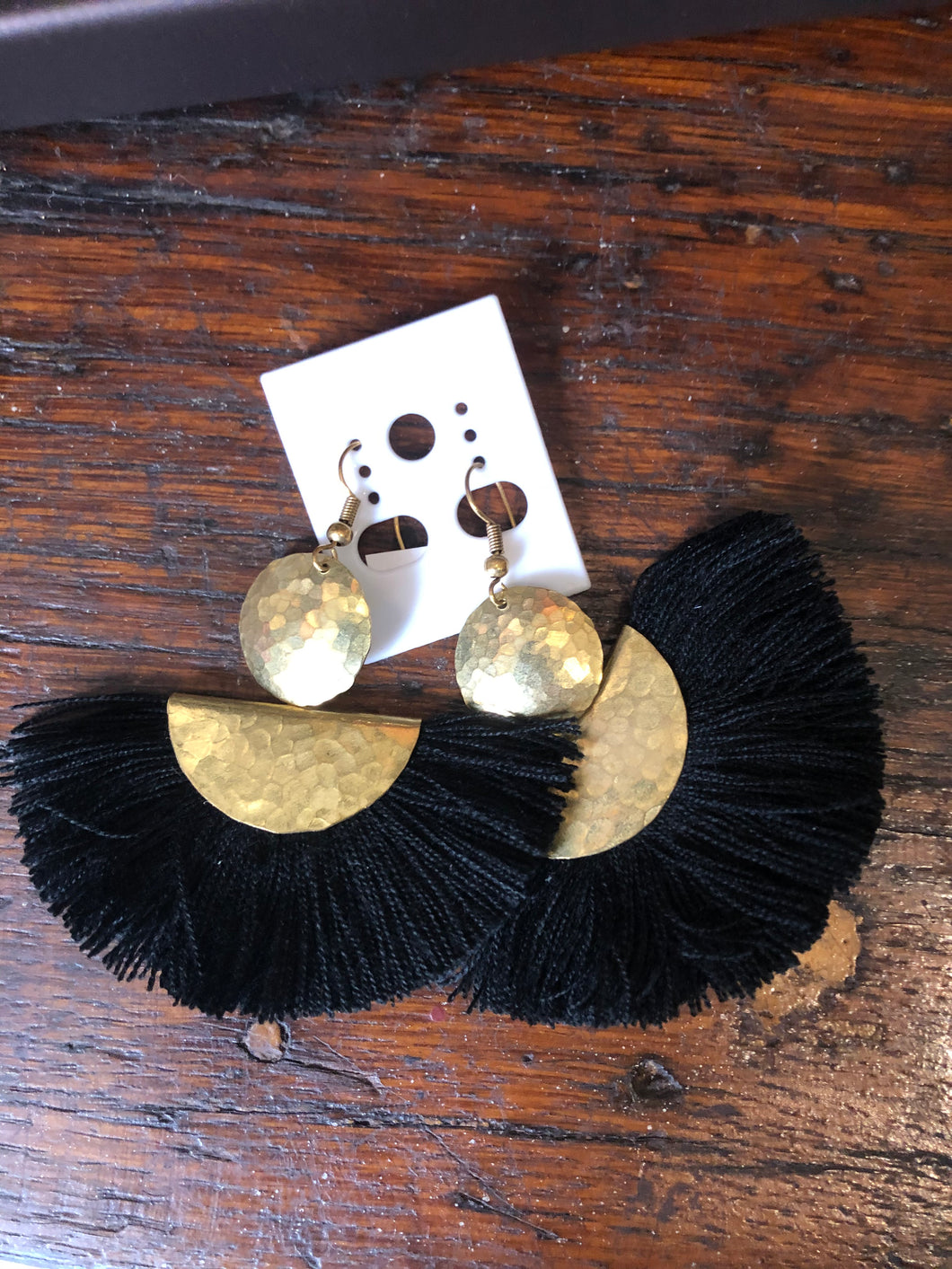Gold and Black Fringe Earrings