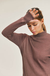 Waffled Long-Sleeve Top with Mock Neck
