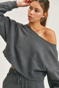 Cropped Boat-Neck Top with Raw Collar