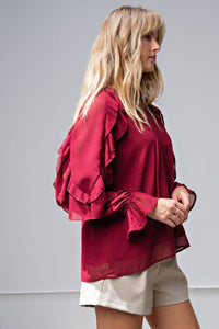 WASHED CHIFFON BLOUSE - WINE