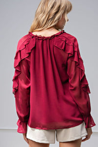 WASHED CHIFFON BLOUSE - WINE