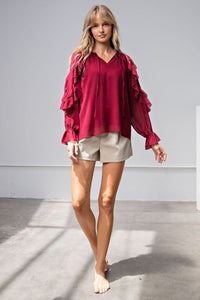 WASHED CHIFFON BLOUSE - WINE