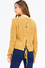 Load image into Gallery viewer, WAFFLE KNIT LONG SLEEVE LACEUP BACK BOHO SWEATER TOP
