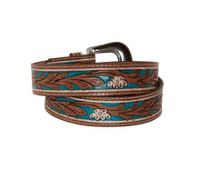 Load image into Gallery viewer, Cobalt Sea Hand-Tooled Leather Belt
