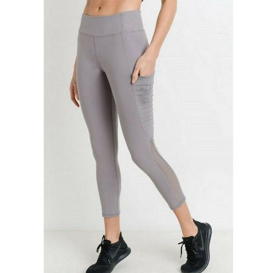 Moto Ribbed Splice Mesh Pocket Full Leggings - Mauve