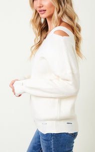 CUT OUT SHOULDER TOP WITH LONG SLEEVE SWEATER