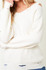 CUT OUT SHOULDER TOP WITH LONG SLEEVE SWEATER