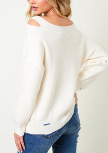 CUT OUT SHOULDER TOP WITH LONG SLEEVE SWEATER