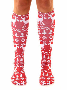 Ugly Christmas Sweater Moose Knee Highs